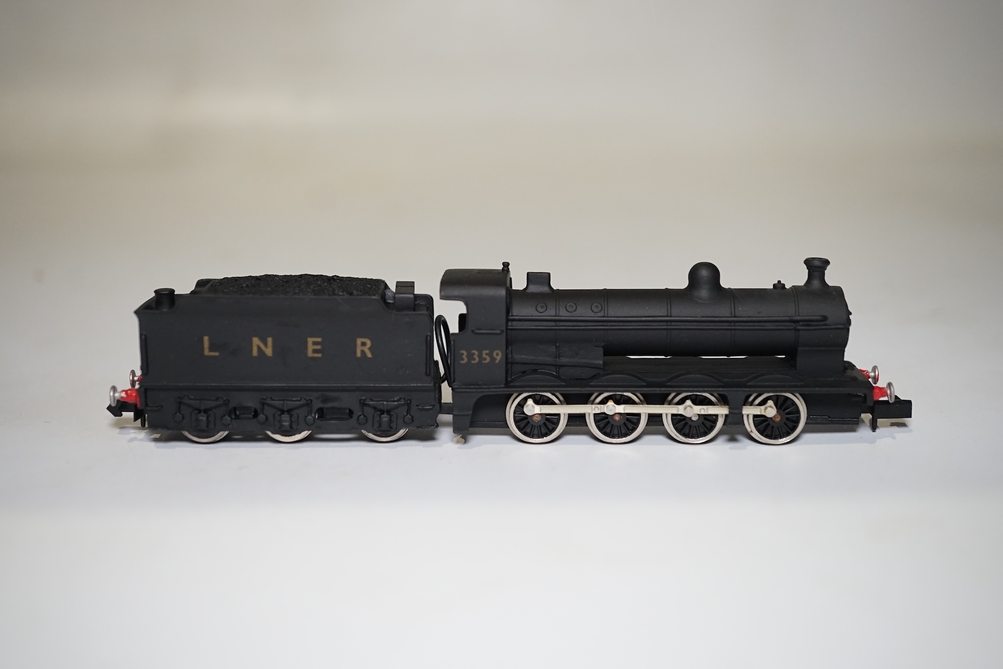 Three boxed Union Mills Models N gauge railway LNER locomotives; a Class B12, 1565, a Class Q2, 3359, and a Class J25, 5650. Condition - good.
